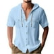 thumbnail image 2 of pstuiky camisetas de hombre, Blusa informal de manga corta con capucha, botones y bolsillo con cordón de color sólido para hombre. ropa de hombre s, 2 of 6