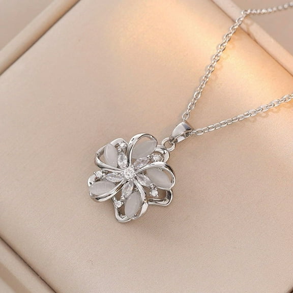 14K Gold Plated 925 Sterling Silver Cubic Zirconia Hawaiian Plumeria Flower Necklace Pendant with 18" Box Chain, Nickel Free Hypoallergenic for Sensitive Skin, Gift Box Included