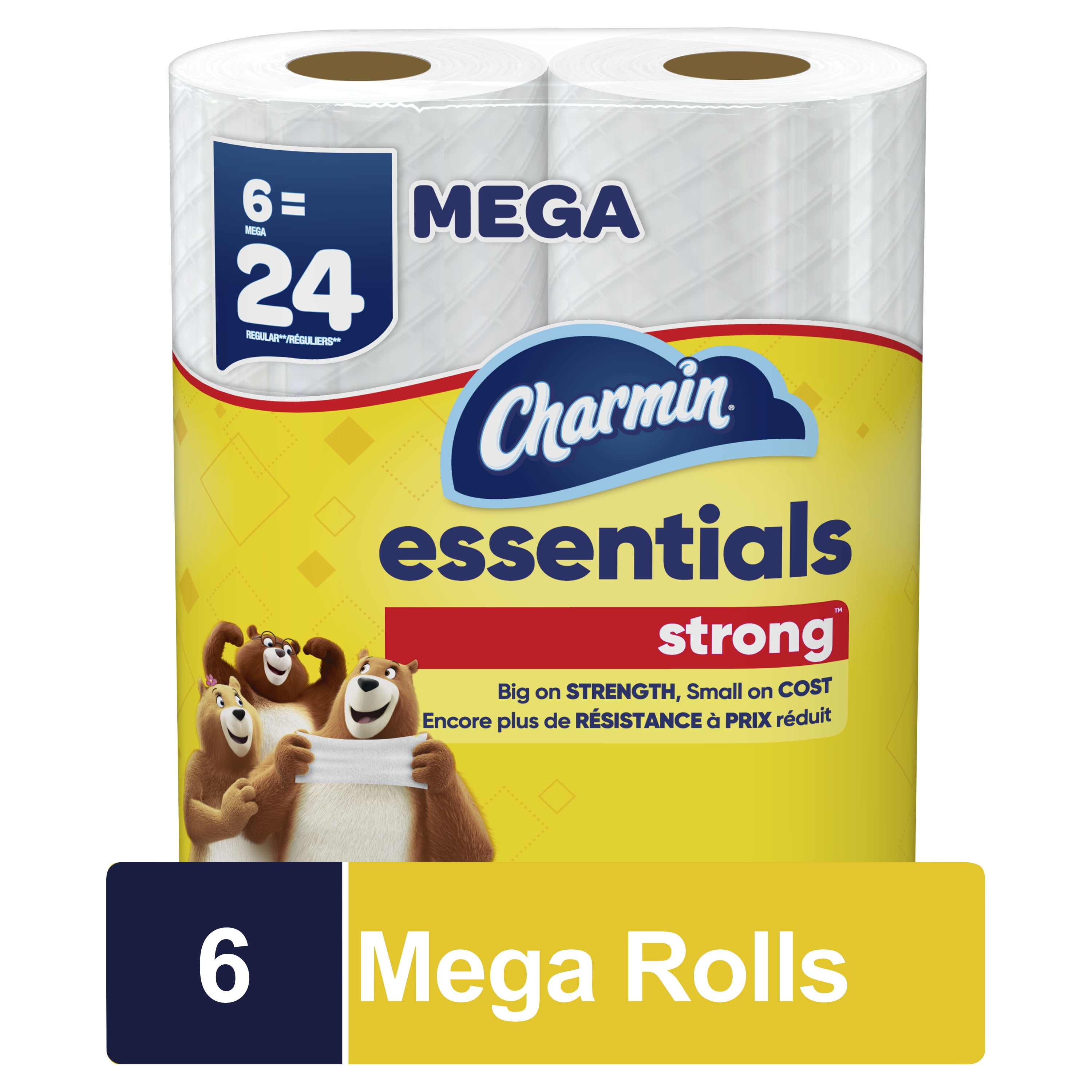 (3 pack) Charmin Essentials Strong Toilet Paper 6 Mega Rolls, 429 Sheets Per Roll