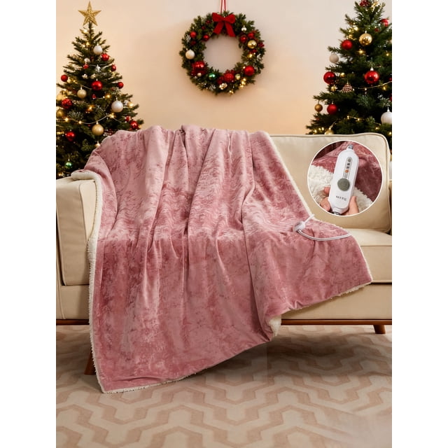 Eastvita Safe Velvet Soft Heated Throw Blanket - 4 Heat Levels/4H Auto Off/Machine Washable/Overheat Protection/84x90 Inch/Pink