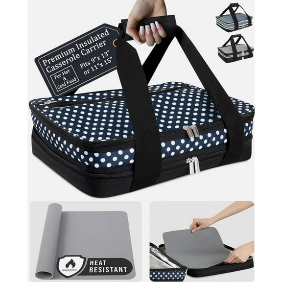 Premium Insulated Casserole Carrier with Heat-Resistant Mat for Hot or Cold Food – Fits 9”x13” or 11”x15” Baking Dishes, Lasagna Holder for Potlucks, Parties, Picnics, and Cookouts