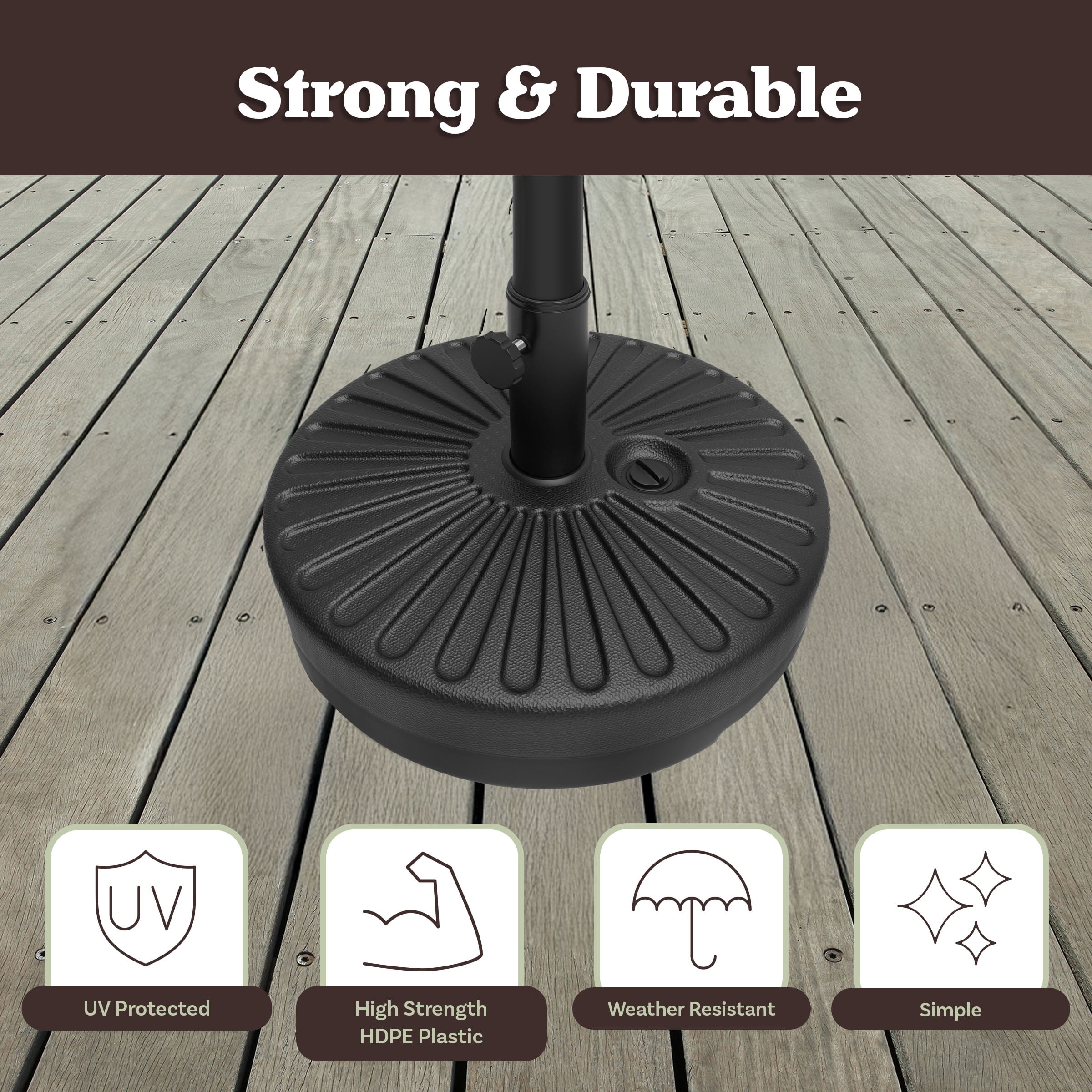 Pure Garden 50lb Fillable Umbrella Base – Freestanding HDPE Patio Stand with Handle & Pole Lock, Black