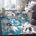 thumbnail image 3 of Teal Grey Flower Large Area Rugs, Watercolor Retro Runner Rugs, Non-Slip Floor Throw Mat, Rectangle Carpet for Living Room, Bedroom, Hallway Front Entrance, Kitchen, Dining, 4' x 5'3", 3 of 7
