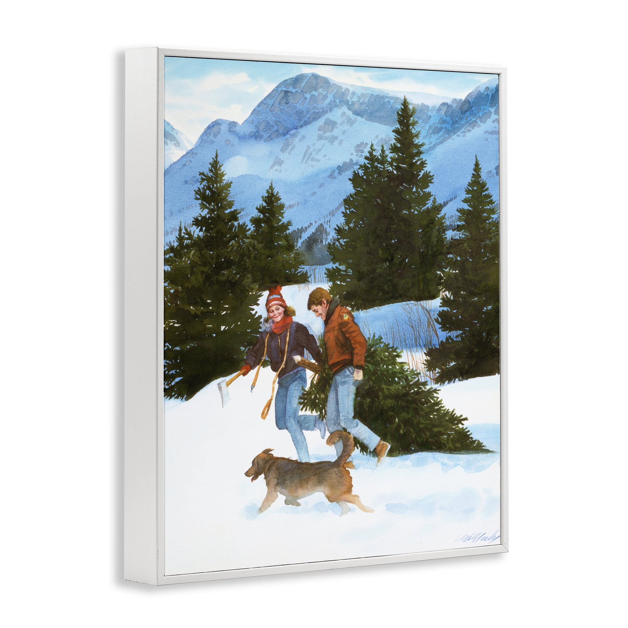 Couple Bringing Home Tree White Framed Giclee Art, design by Wind River Studios