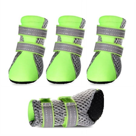 GASTROPOD 4Pcs Dog Shoes Waterproof Dog Rain Boots Soft Neoprene Anti-Slip Sole Dog Boots & Paw Protectors Reflective Straps for Night Safety Dog Booties 4x3.6cm Green