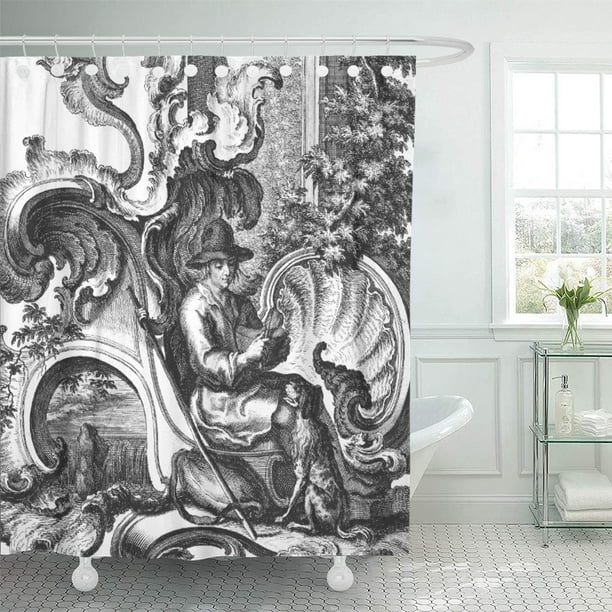 Shabby Cottage Shower Curtain 66x72, French Toile Fabric Shower Curtain