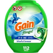 flings! Laundry Detergent Soap Pacs, HE Compatible, 112 ct, Long Lasting Scent, Blissful Breeze