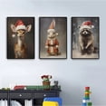 thumbnail image 3 of Lindos carteles e impresiones de animales de Navidad con sombrero de Papá Noel, perro, gato, zorro, conejo, decoración de Festival de invierno, arte de lienzo, pintura de pared de Navidad, 3 of 4