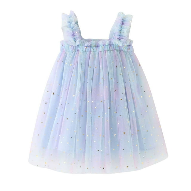 Pisexur Robe Tutu pour Bébé Fille à Manches Volantées Robe en Tulle pour Tout-Petit Paillettes Papillon Fête d'Anniversaire Princess Robe d'Été