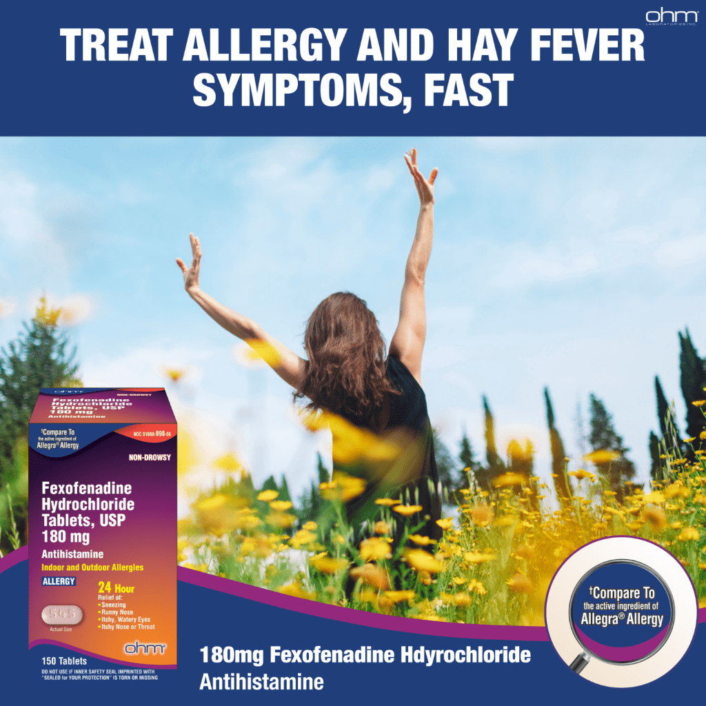 (2 pack) Ohm Fexofenadine Hydrochloride Antihistamine Allergy Relief Tablets, Non-Drowsy, 180mg, 150 Ct