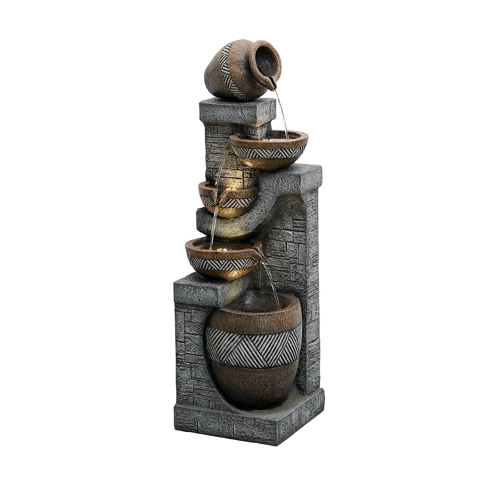 Watnature 5-Tier Natural Looking Stone Fountain Outdoor Water Fountain with LED Lights Resin Fountain Decor for Garden Patio