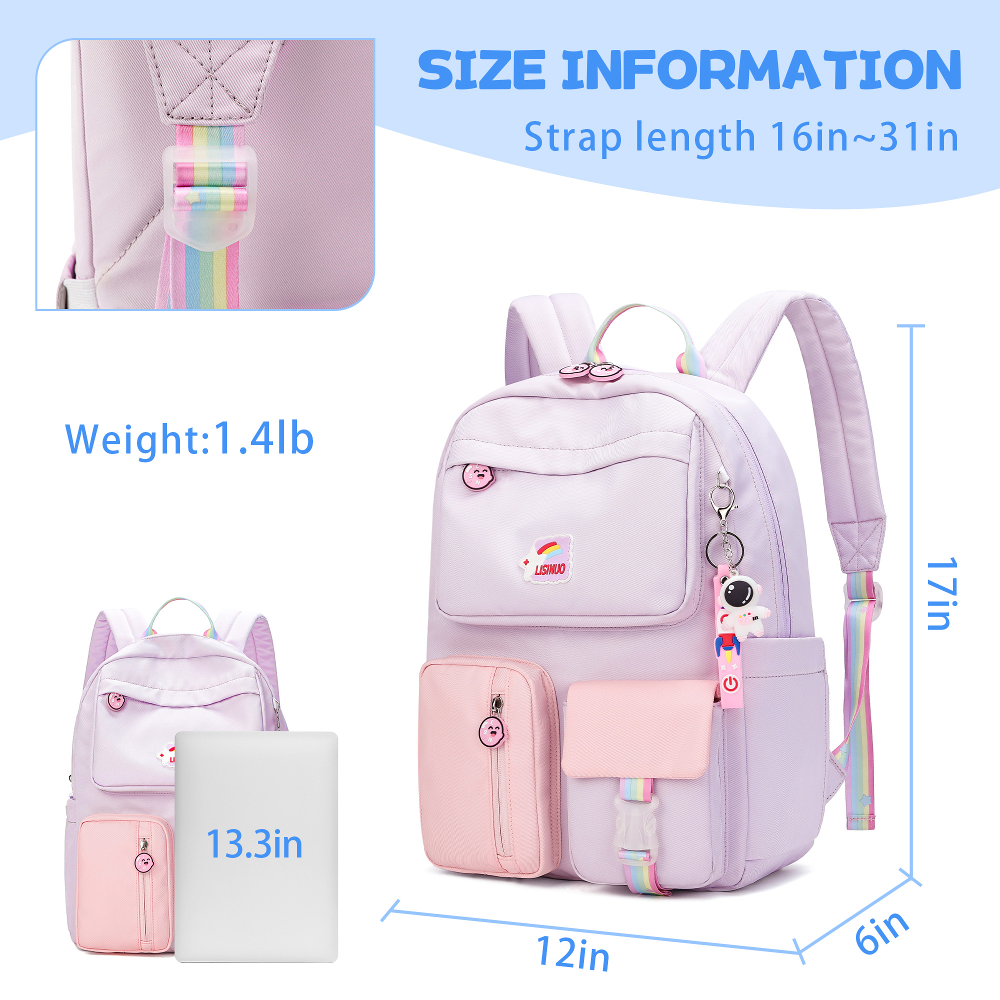 LISINUO Girls Backpack, School Backpacks, Cute Book Bag for Kids Teen Child Adults (Purple）