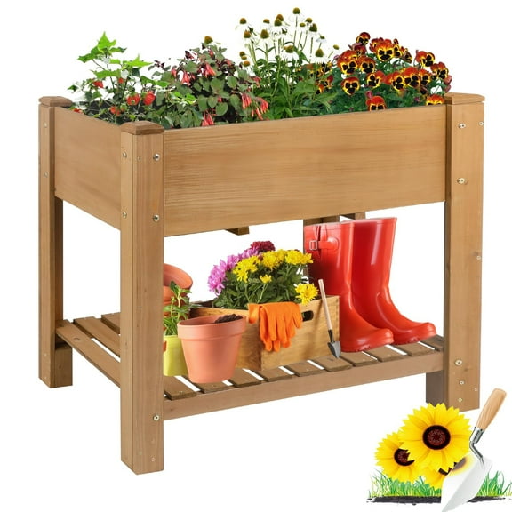Gowoodhut Raised Garden Beds Outdoor With Legs Wood Elevated Garden Box With L-Connection Tabs Storage Shelf Leg Reinforcement