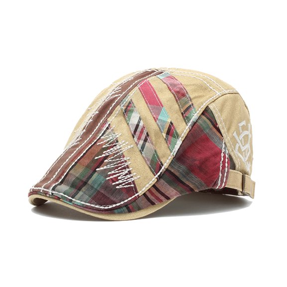 WITHMOONS Cotton Men Flat Cap Patchwork Beret Cabbie Ivy Gatsby Driving Adjustable Cap YZ30115 (Beige)