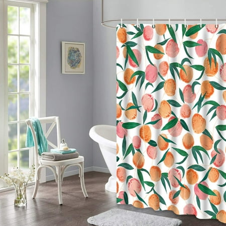 Peach Shower Curtains Allover Fruits, Peach Emoji Shower Curtain
