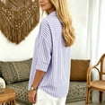 thumbnail image 6 of Qgtaibl Womens Striped Tunic Tops Trendy 3/4 Length Sleeve Lapel Half Button Down Shirts Lightweight Loose Fit Casual Blouse Purple M, 6 of 7