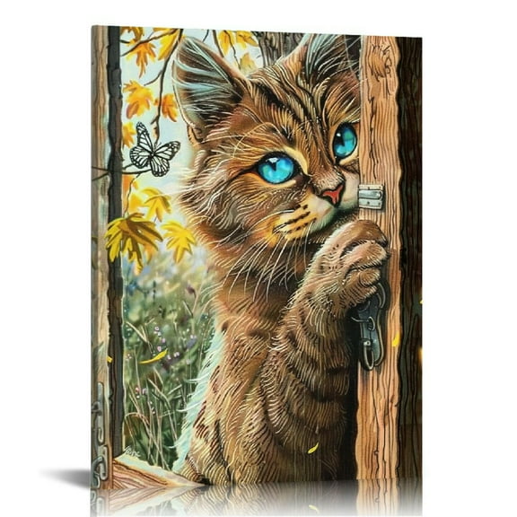 ARISTURING Cat Wall Art Rustic Cat Wall Decor Cute Cats Pictures Canvas Painting Prints Framed Modern Home Decor Artwork Gift for Bathroom Bedroom