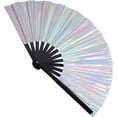 thumbnail image 4 of Abanico de mano Rave láser plateado, ventilador Rave de mano plegable grande,, 4 of 5