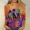 thumbnail image 2 of CYMMPU Women's Casual Horse Printed 3/4 Length Sleeve Crewneck Trendy Tunic Tops Summer Fall Shirts Business Work Blouses Basic Tees 2025 Clothes Multicolor S, 2 of 5