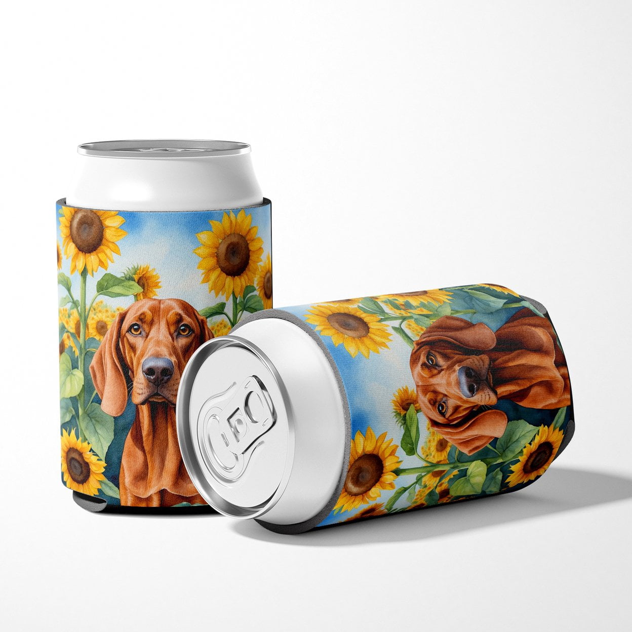Redbone Coonhound in Sunflowers Can or Bottle Hugger 3 in x 5 in