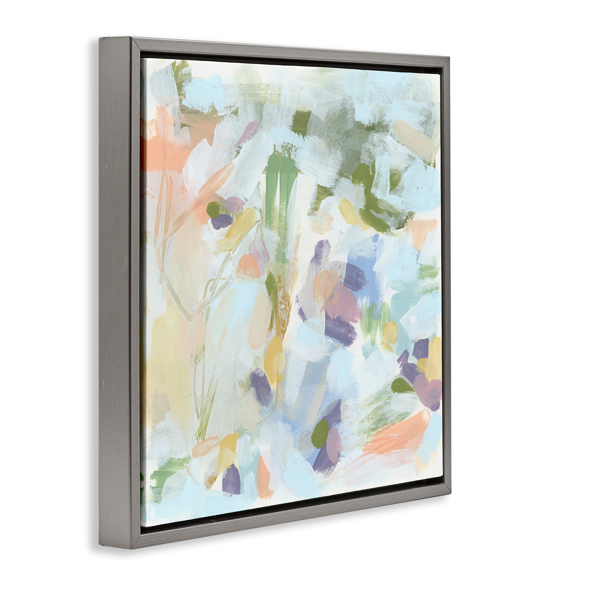 Stupell Industries Chaotic Pastel Impression Abstract Painting Gray Floater Framed Canvas Art Print Wall Art, 25 x 25