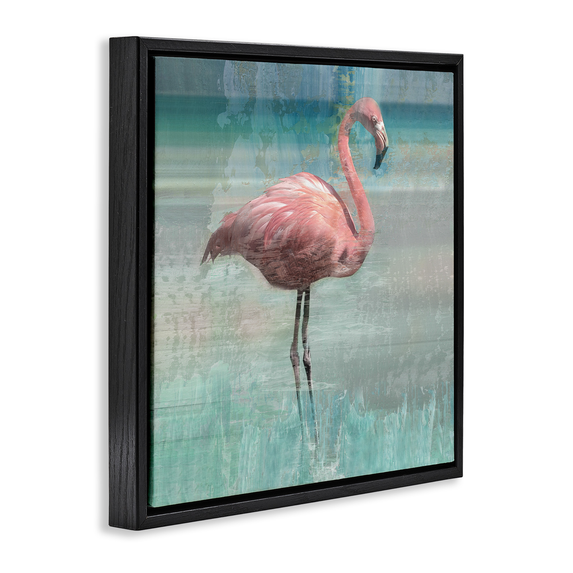 Stupell Industries Layered Flamingo Bird Portrait Animals & Insects Painting Black Floater Framed Canvas Art Print Wall Art, 18 x 18