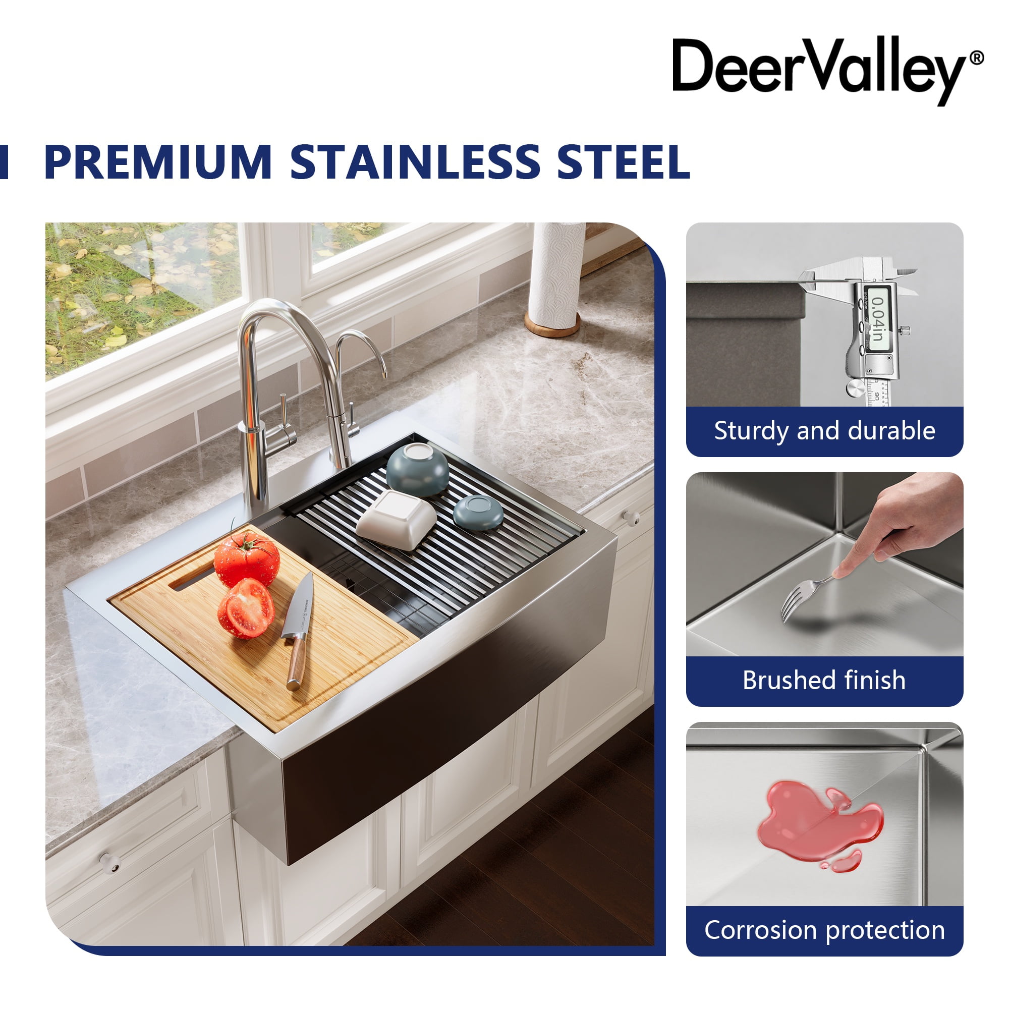 Silver Grey Stainless Steel Rectangular 30 in. Single Bowl