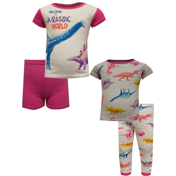 AME Sleepwear Girls Jurassic World Toddler Girls 4 Pc Cotton Pajamas (2T)