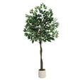 thumbnail image 2 of Ficus Artificial Tree 6ft Tall Fake Ficus Tree for Home Decor Indoor Faux Silk Ficus Plant Fake Floor Plant in White Imitation Ceramic Planter, 2 of 6