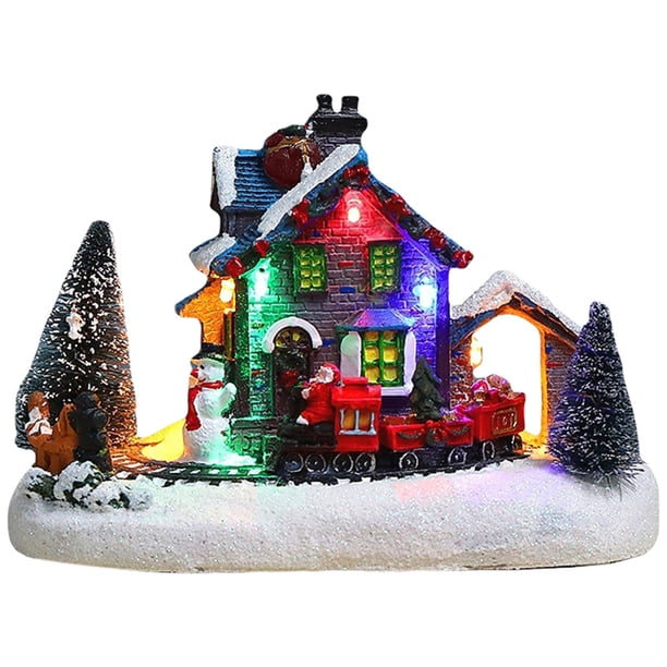 Casa Pueblo Navideña Adornos Navideños Resina Del Con LED