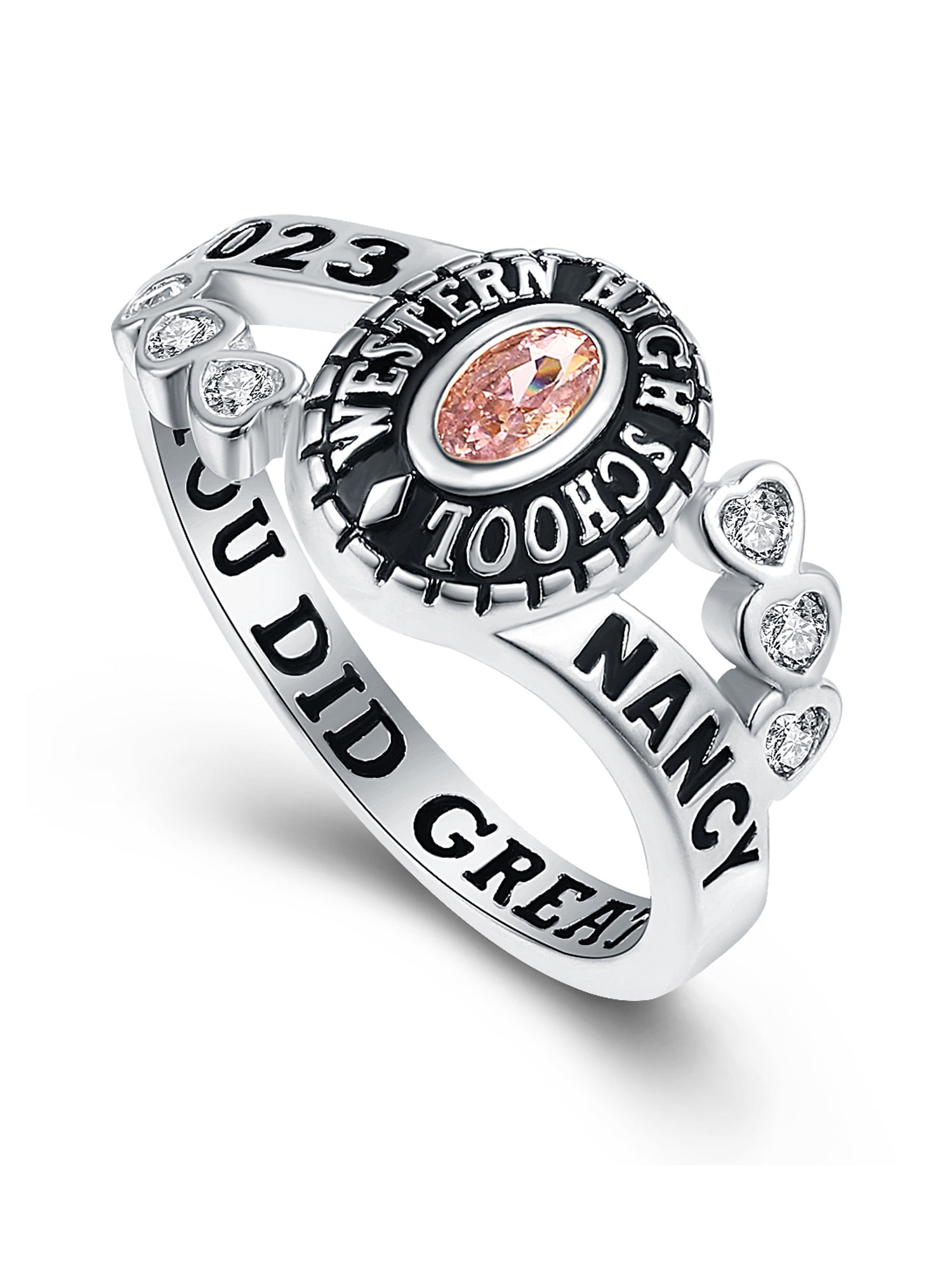 Mementos PJM Custom Women's Class Rings 10kt White Gold for High School or College Graduation