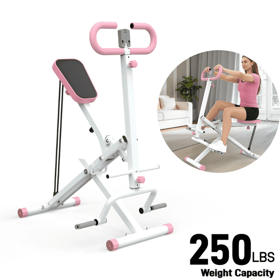 LuckyNote Foldable Squat Machine for Glutes Workout, Home Gym Hip Thrust Trainer with Adjustable Seat, Resistance Bands & Digital Monitor, Pink