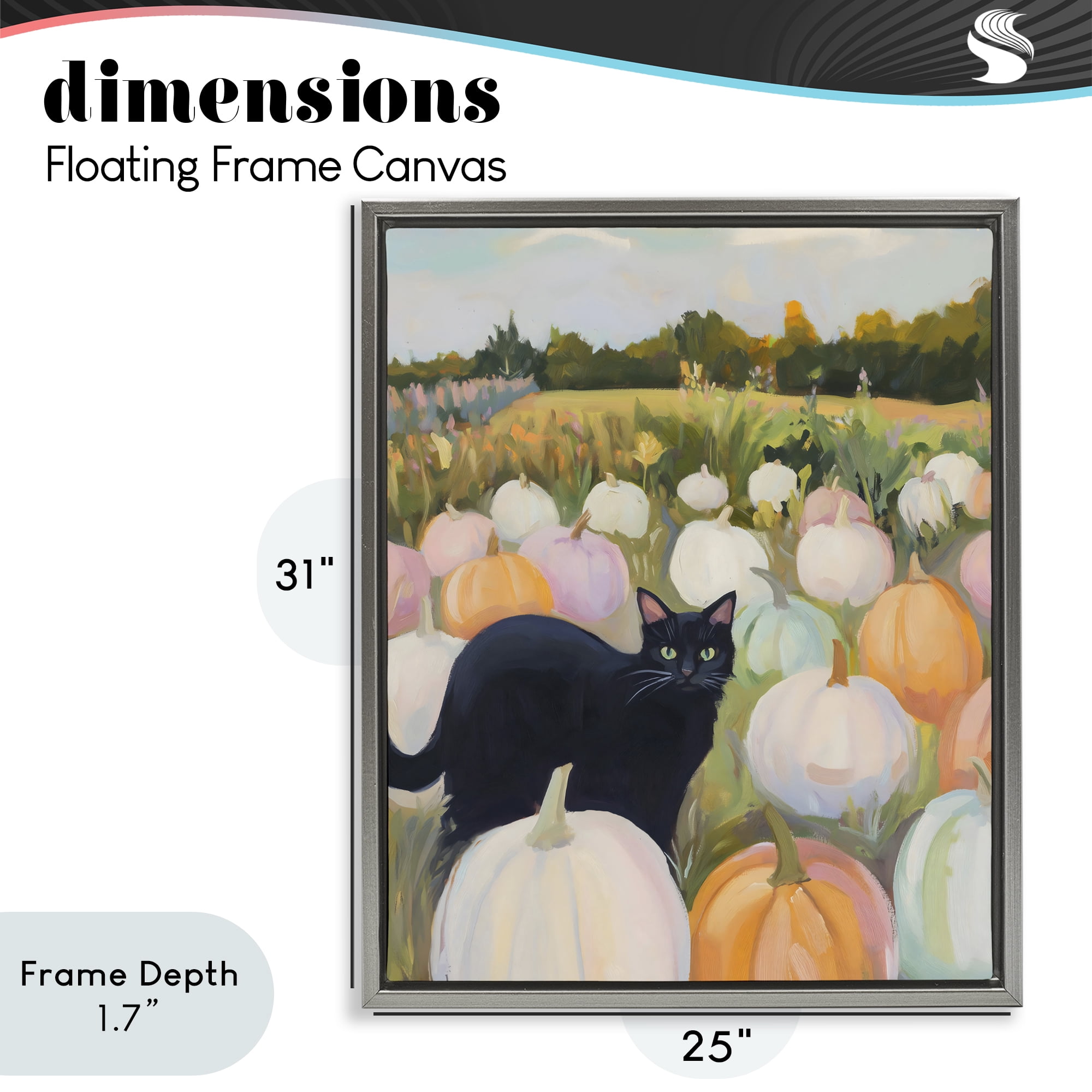 Stupell Industries Kitten & Pumpkins in Field Gray Framed Floater Canvas Wall Art, design by The Prints Vibe