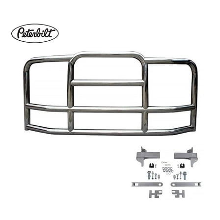 Large Model Deer Grille Guard Compatible for Peterbuilt (2006 - 2021) with Brackets - 90"x10-1/5"x40" Heavy Duty Polished Stainless Steel Grille Guard for Trucks