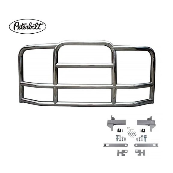 Large Model Deer Grille Guard Compatible for Peterbuilt (2006 - 2021) with Brackets - 90"x10-1/5"x40" Heavy Duty Polished Stainless Steel Grille Guard for Trucks