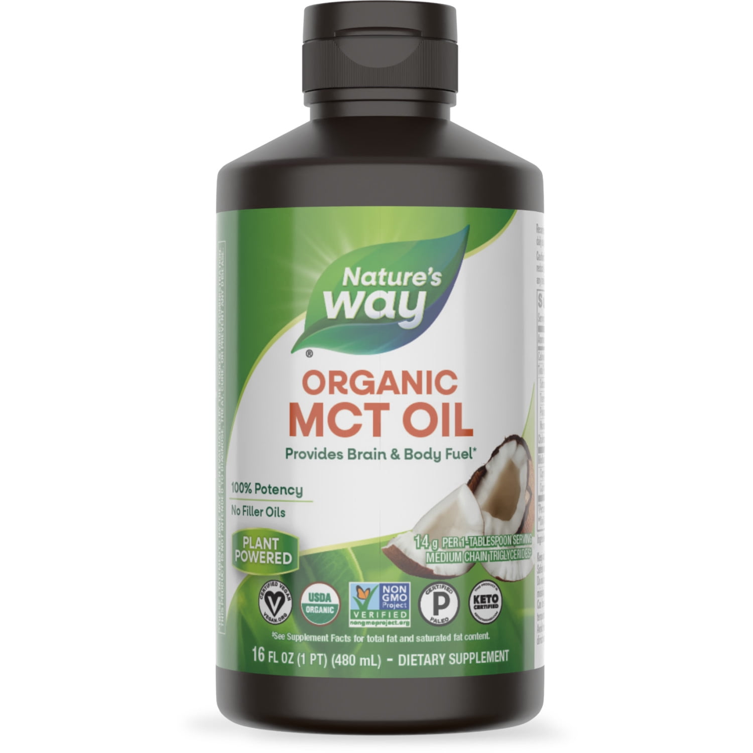Nature's Way Organic MCT Oil, Liquid Coconut MCT Oil with C8 & C10, Keto & Paleo Certified, 16 Fl Oz