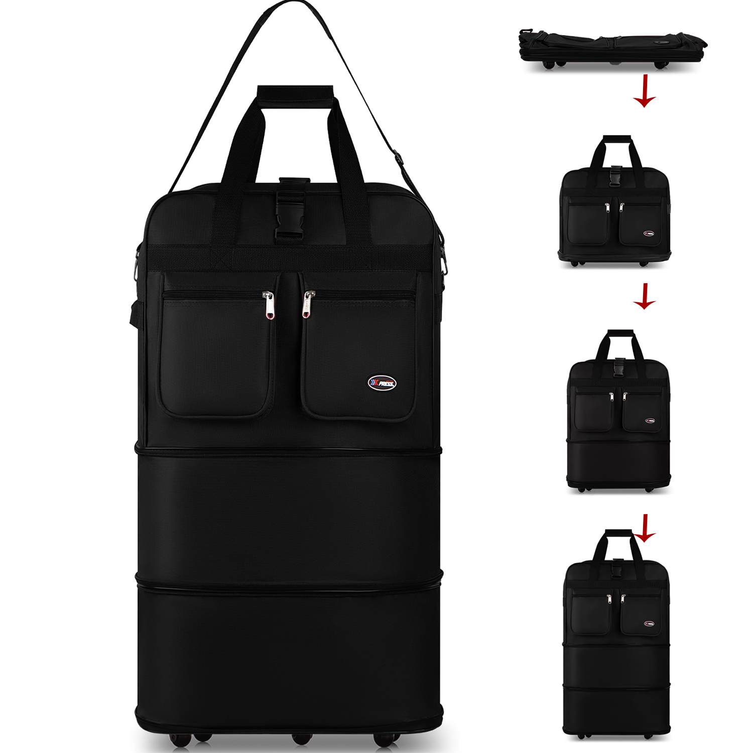 36" Expandable Foldable Luggage Bag Suitcase with 5 Swivel Wheels Collapsible Rolling Travel Bag for Home Storage Moving,Black - EX