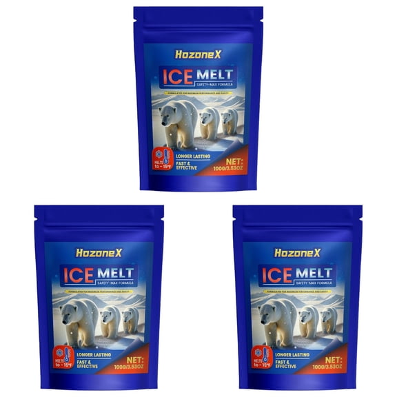 Fast-Acting Ice Melt for Concrete & Asphalt, 100g Snow Salt, Winter Storm Essentials for Home, Driveway & Sidewalk Safety 3PCS