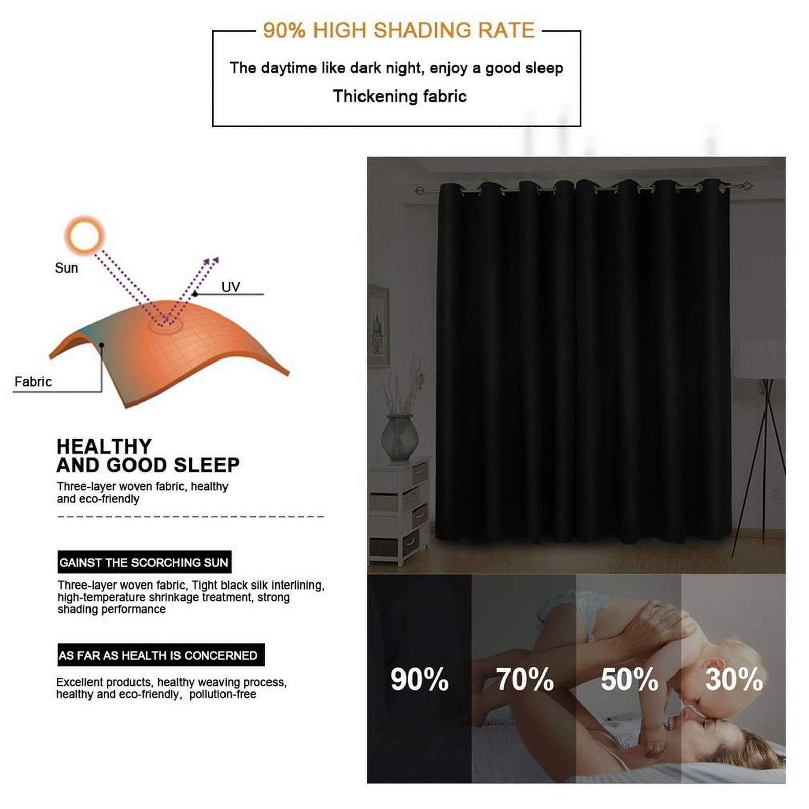 2X Curtains Darkening Thermal Insulated Curtain Panels for Living Room Blue Color Shower Curtain Set Bath Partition Curtain No Drilling Curtain