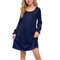 thumbnail image 3 of Auroural Girls Dress Satin Girl'S Solid Color Round Neck Long Sleeve Dress Homewear Sleeping Dress Kids, 3 of 9