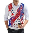 thumbnail image 2 of Men's Patriotic Star-Patterned Sleeveless Sweater Vest Red White And Blue Knit V-Neck Tank Top, 2 of 5