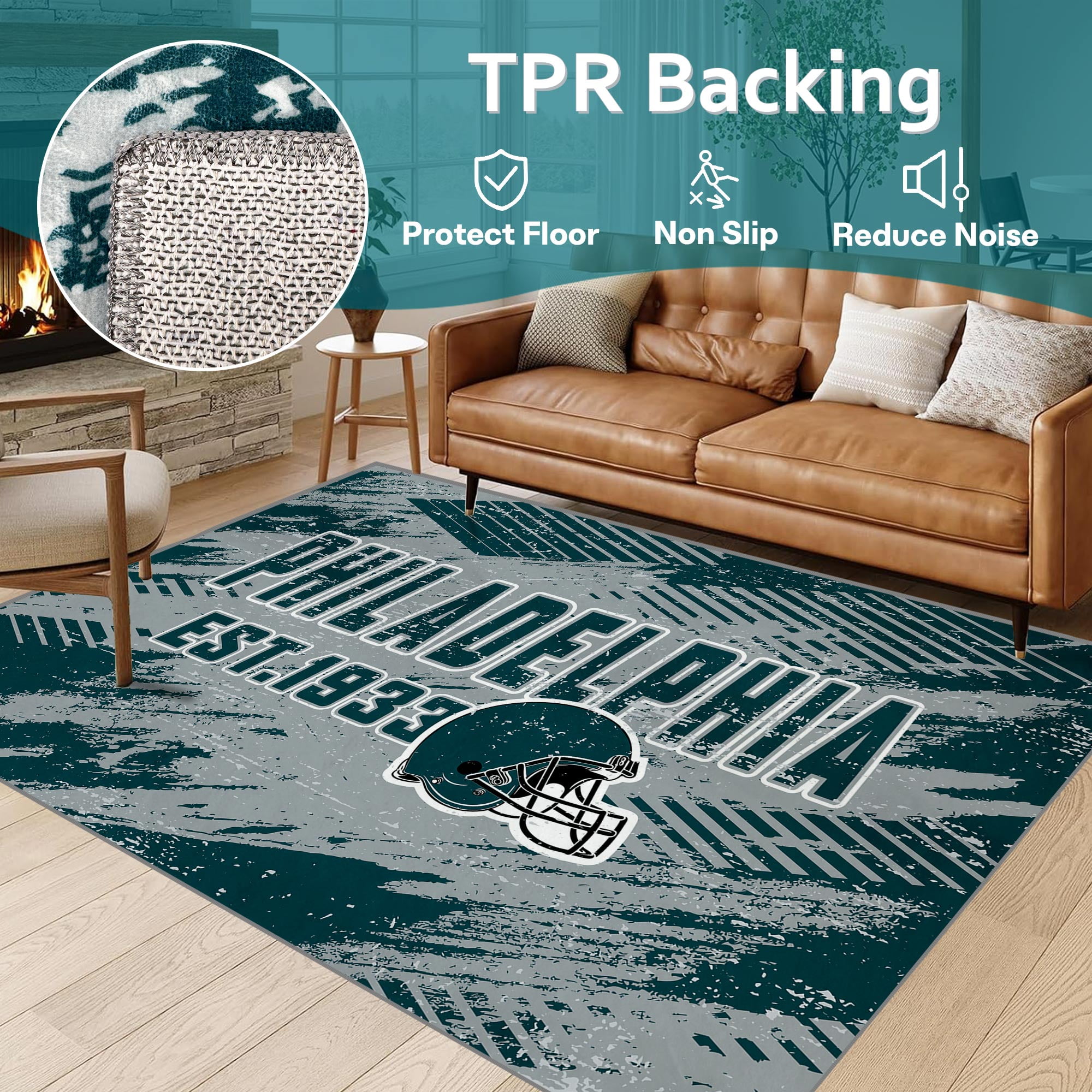 Philadelphia Football Rugs 2x3 Bedroom Living Room Football Carpet Non-Slip Machine Washable Area Rug for Boys and Man Cave Decor