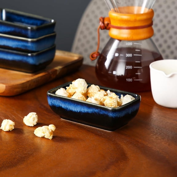 6 Oz Dipping Bowls, 3.7 Inches Ceramic Soy Sauce Dish, Square Side Dishes, Small Appetizer Plates Set of 4