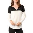 thumbnail image 1 of Unique Bargains T-Shirt Casual à Manches Longues à Col en V pour Femmes, 1 of 4