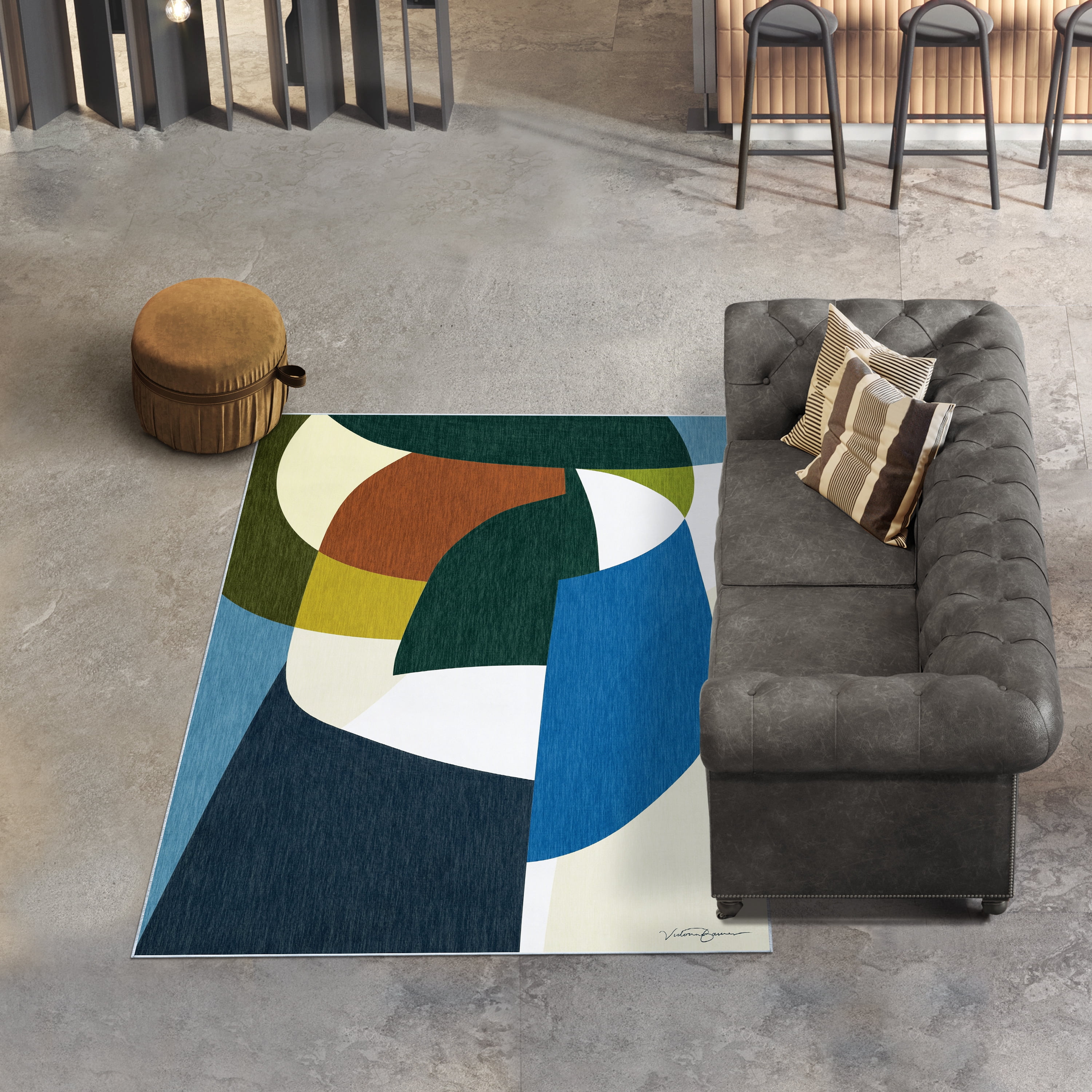 Melding forms I Washable Geometric Art Area Rug size 5'x8', Power-loomed, Heavenly Softness with Non-Slipping Backing