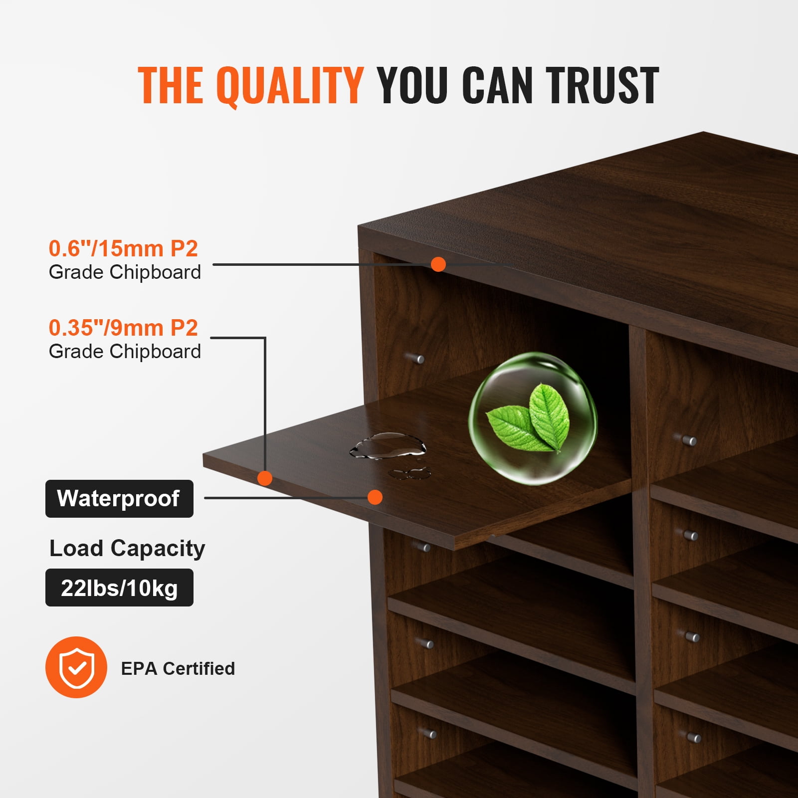 VEVOR Wood Literature Organizer Adjustable File Sorter 24 Compartments Countertop Literature Organizer Paper Storage Holder Brown