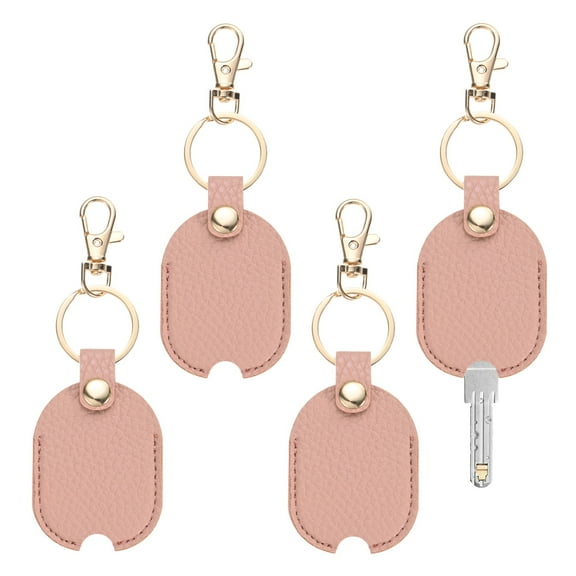 Uxcell Leather Key Sleeve [4Pcs] - Vintage Car Broken Key Loop Replacement Covers with Keychain - [Pink] Keys Cover Protector