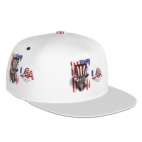 Flat Bill Trucker Hats for Women Men - Patriotic Skull Art Adjustable Flat Baseball Cap Snapback Hats Dad Hats for Men