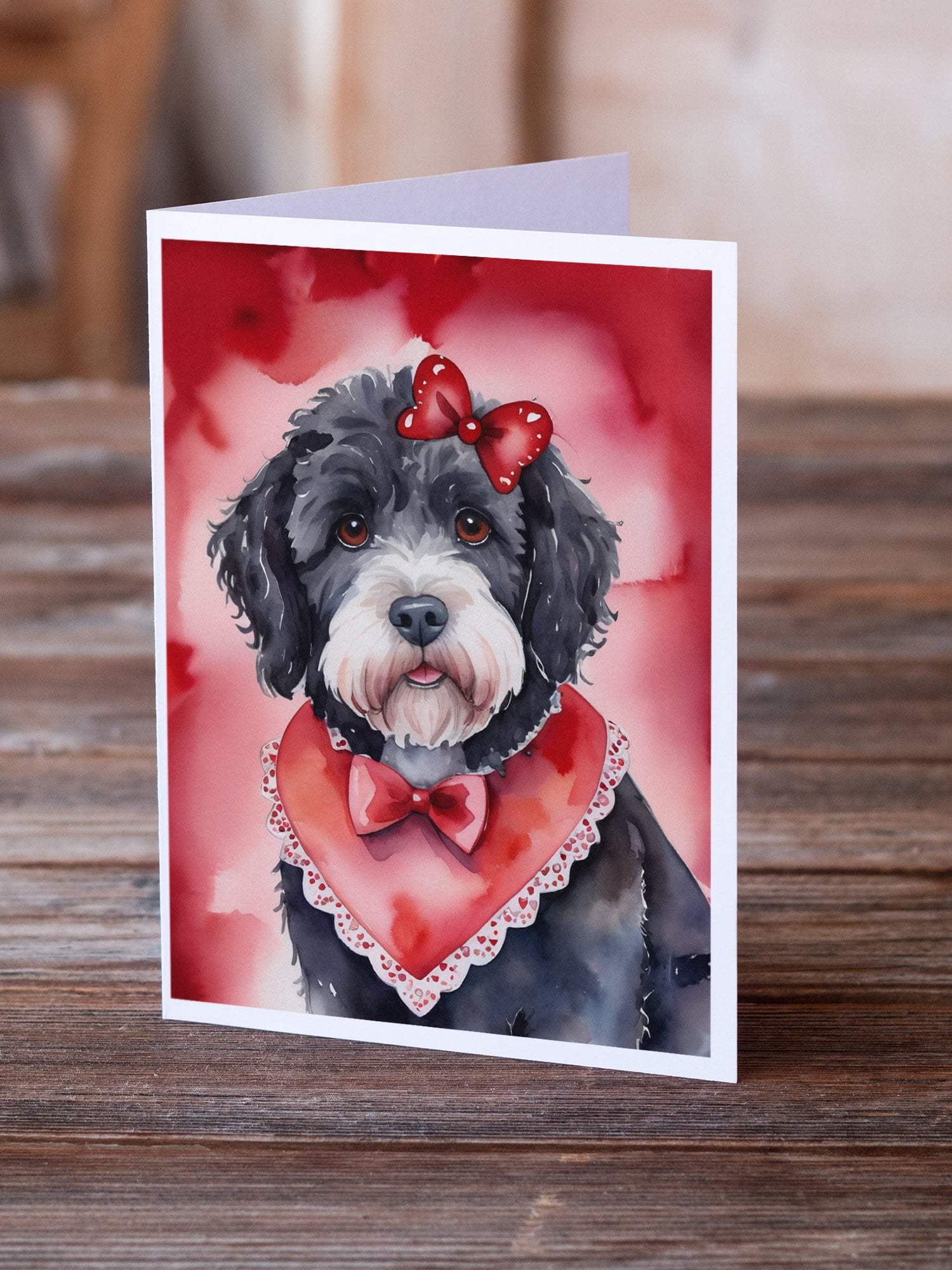 Portuguese Water Dog My Valentine Greeting Cards Pack of 8 7 in x 5 in