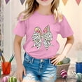 thumbnail image 2 of Kids Shirts Girls Round Neck Short Sleeve Tee for Toddler Cartoon Print Comfy Children's Shirts 4-5Y（Pink）, 2 of 4